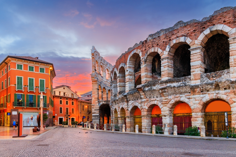 Verona, Italy. The Verona Arena, Roman amphitheatre in Piazza Bra. The article is about the best time to visit Italy