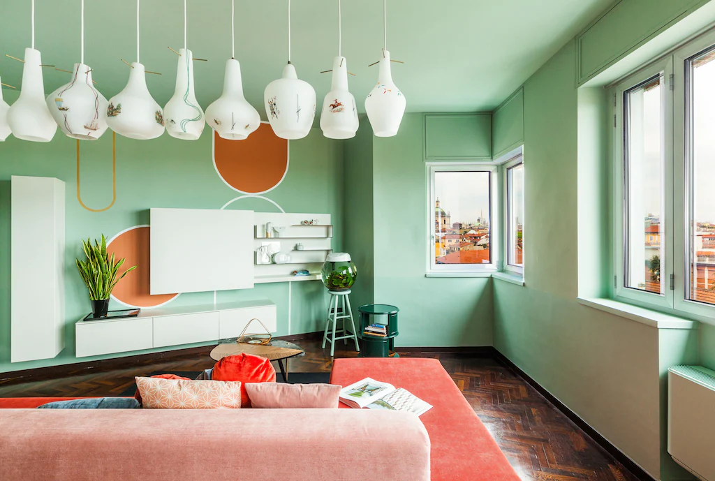 Beautiful mint green apartment in Milan.