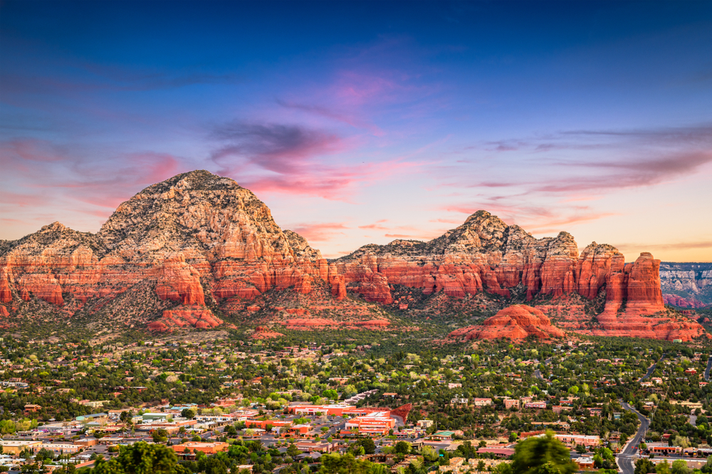 View of the colorful mountains surrounding Sedona, Arizona.