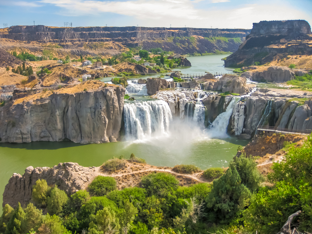 Gushing Shoshone Falls cascading into a gorge in Idaho.