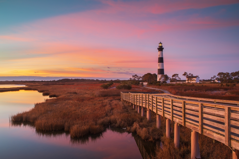 The outer banks lighthouse at golden hour. 