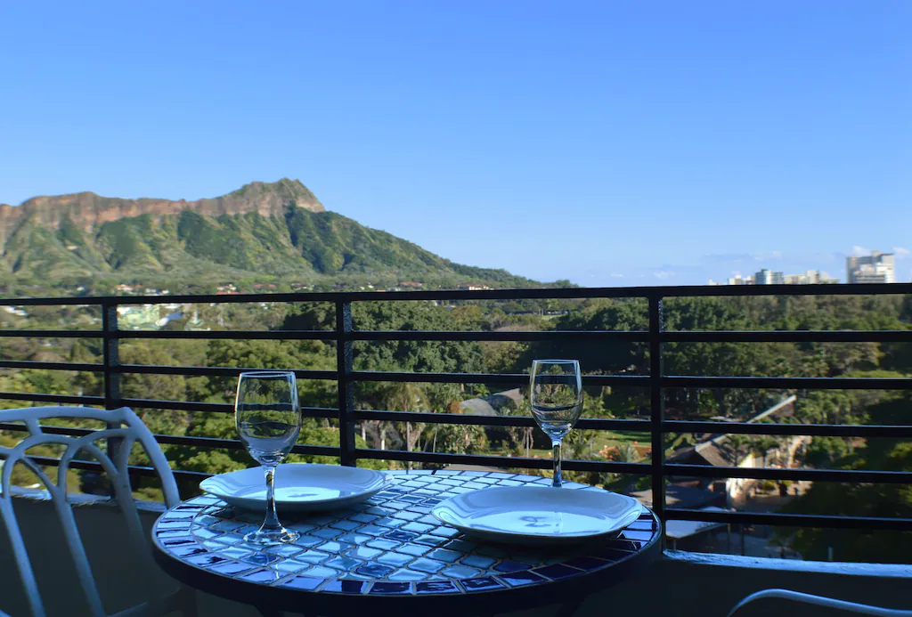 View of Diamond Head Volcano from the patio of this airbnb in Oahu 