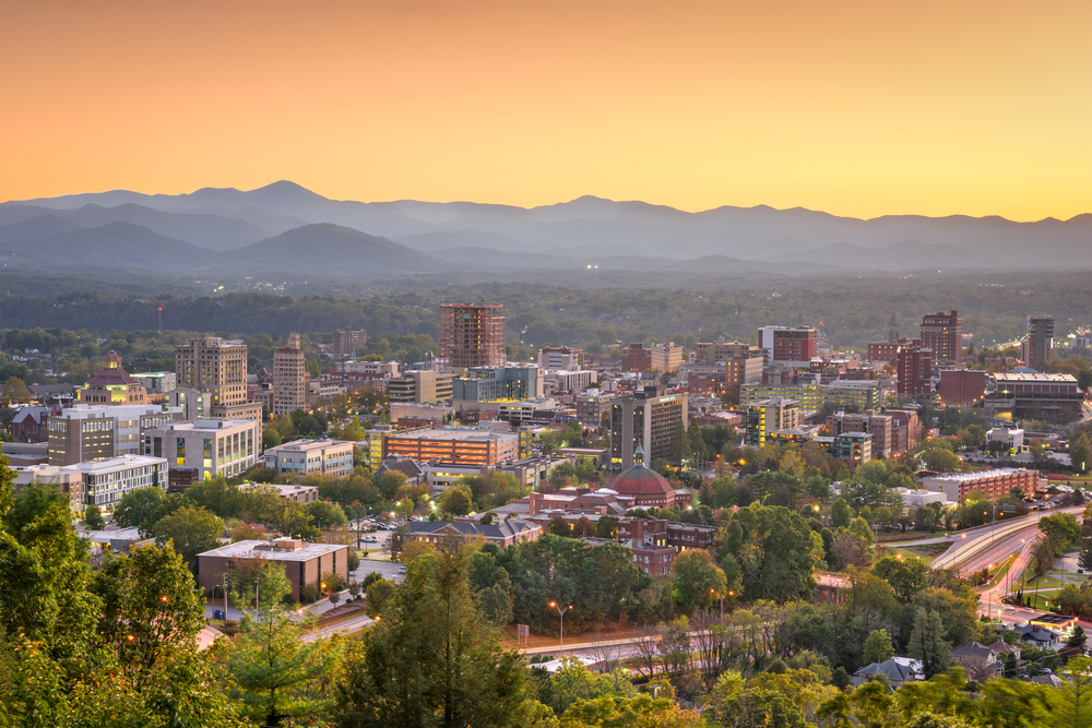 a view of Asheville nc during golden hour. visiting Asheville in the winter is always a good idea. 