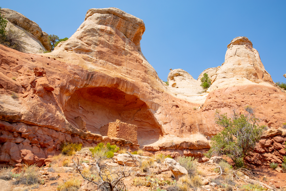 Small cave with a ruin at Canyons Of The Ancients National Monument.