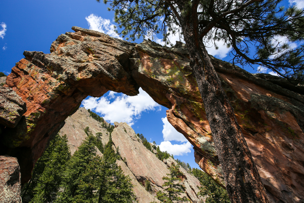 Looking up at the unique Royal Arch in Boulder, on a Colorado road trip itinerary.