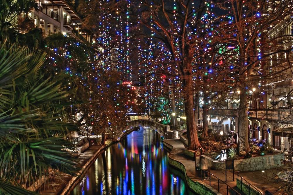 San Antiono Texas the Venice of Texas with Christmas lights along the beautiful river this is one of the best Christmas towns in the usa 