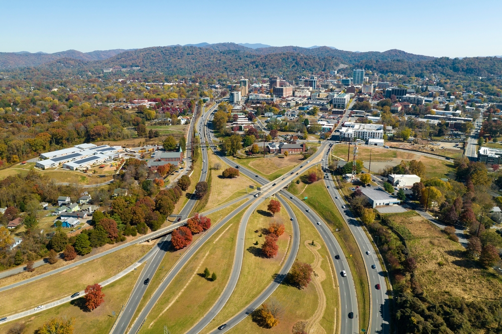 the roads and city in Asheville North Carolina 