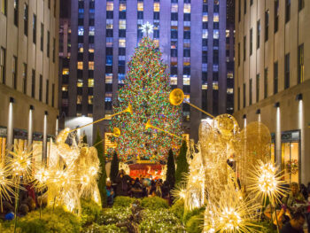 Tree at Rockefeller Center in New York City during Christmas in the USA.