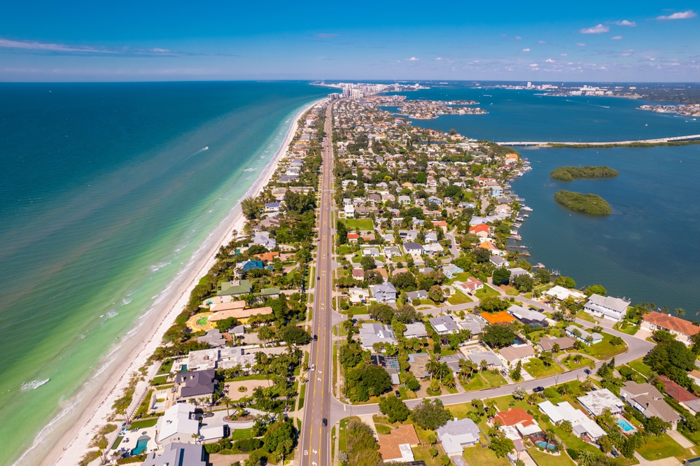 An overhead shot of Indian Rocks Beach shows how this is one of the best beaches in Tampa Fl because it has so much to do around it!