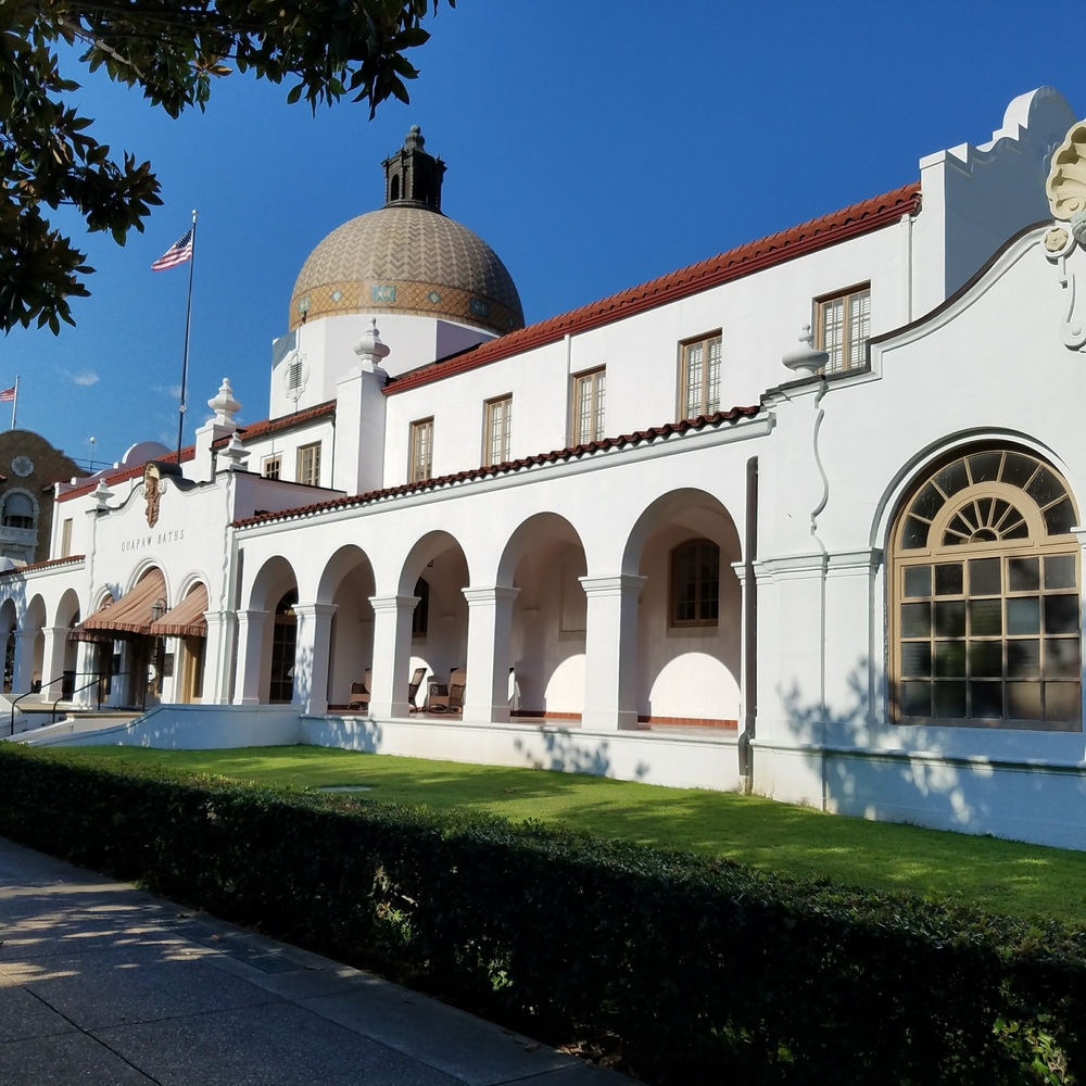 Exterior of Quapaw Baths located in Hot Springs National Park's Bathhouse Row. 