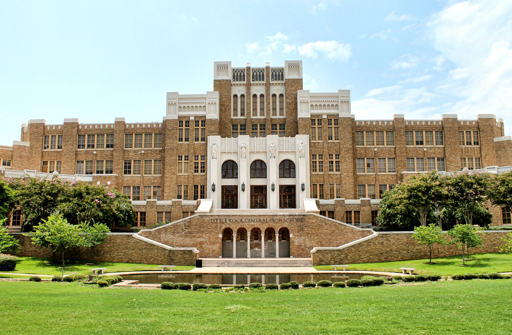 Exterior view of Little Rock Central High School, the historical site of school integration. 