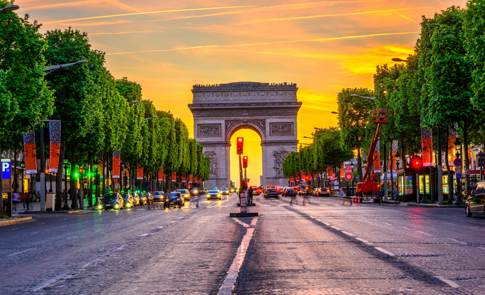 Champs-Elysees and Arc de Triomphe at night February is the best time to visit France 