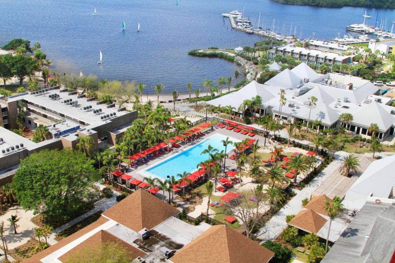 An overhead shot shows the pool and private cabanas of a St. Petersburg beach hotel. This is one of the all inclusive resorts in Florida that you don't want to miss.