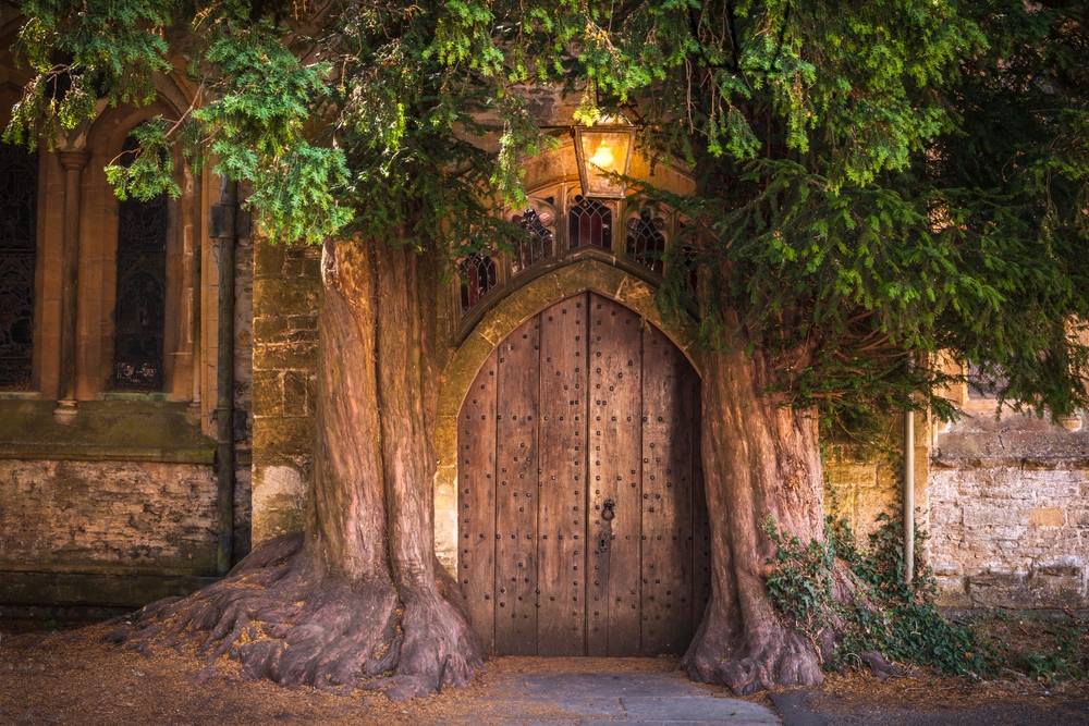 Church door in Stow-on-the-Wold in the Cotswolds of England. One of the places to visit in the Cotswolds. 