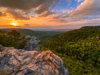 View of Hawksbill Crag at sunset, one of the best things to do in Arkansas.