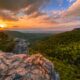 View of Hawksbill Crag at sunset, one of the best things to do in Arkansas.