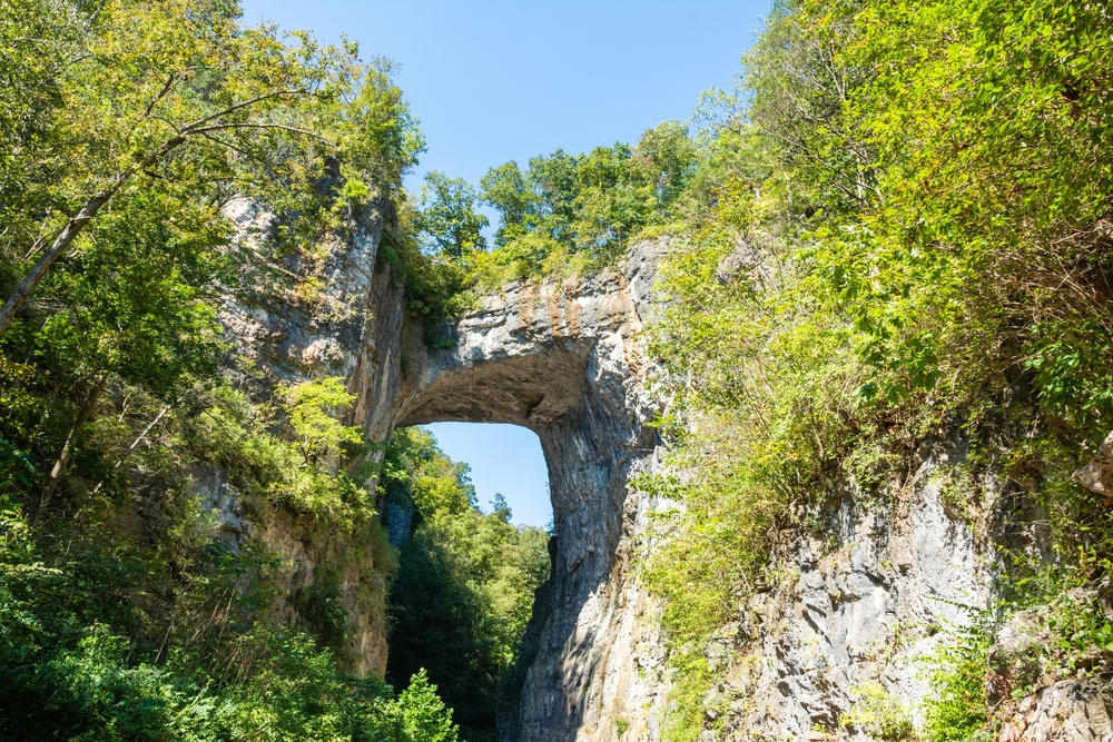 the natural bridge in natural bridge VA. this is a historical land mark where a natural bridge connects the two pieces of land. 