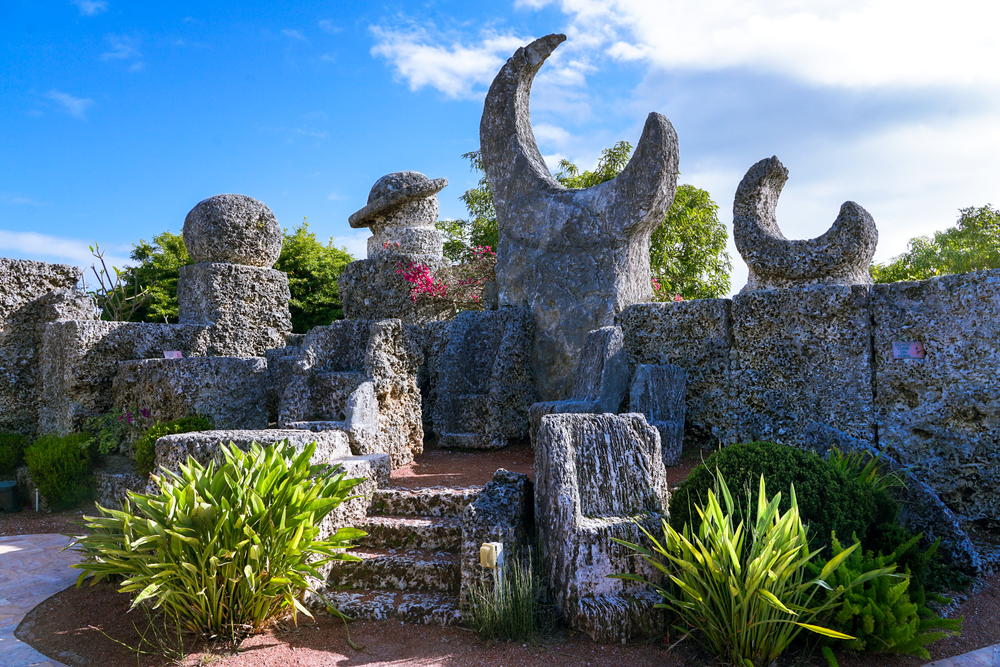 Part of the Coral Castle, a unique stop on any Miami to Key West road trip, it's a structure built by hand using huge blocks of coral