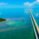 An aerial view of the Old and New 7 Mile Bridge, an iconic stop on any Miami to Key West road trip
