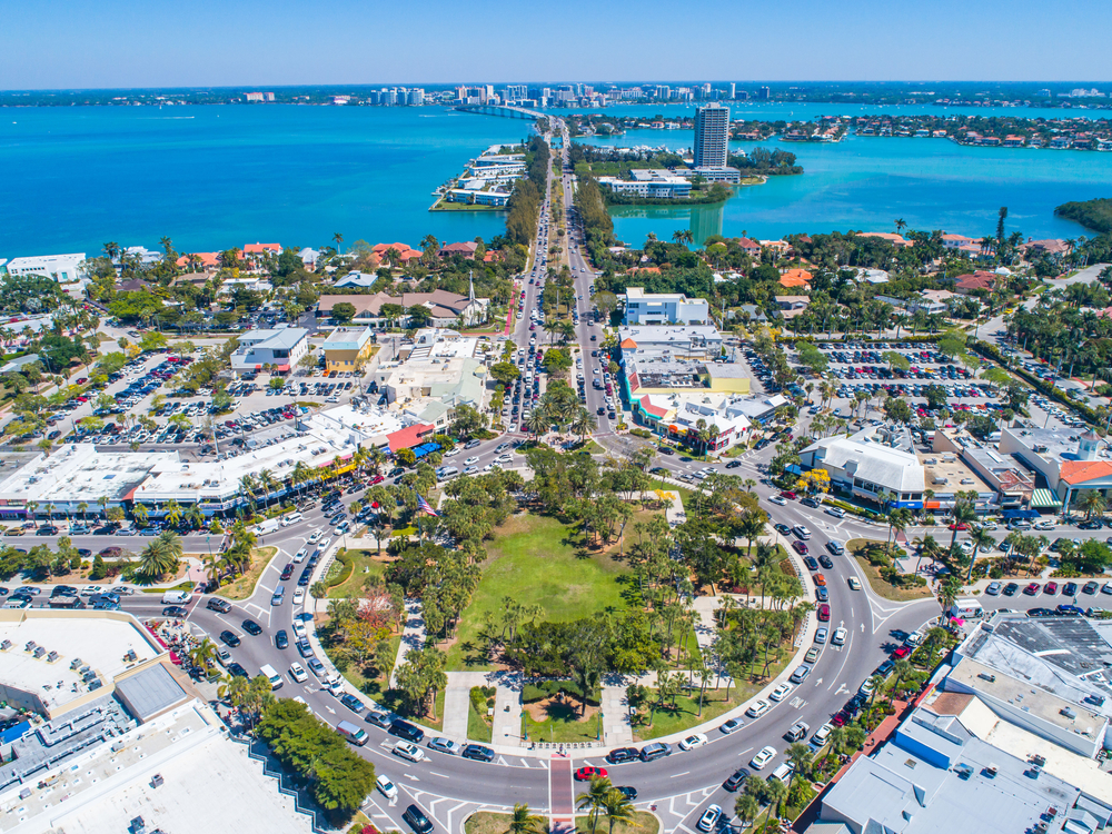 An Ariel shot shows off St. Armand's circle, which is full of shops and places to explore- like museums. It is 20 minutes from Anna Maria . 