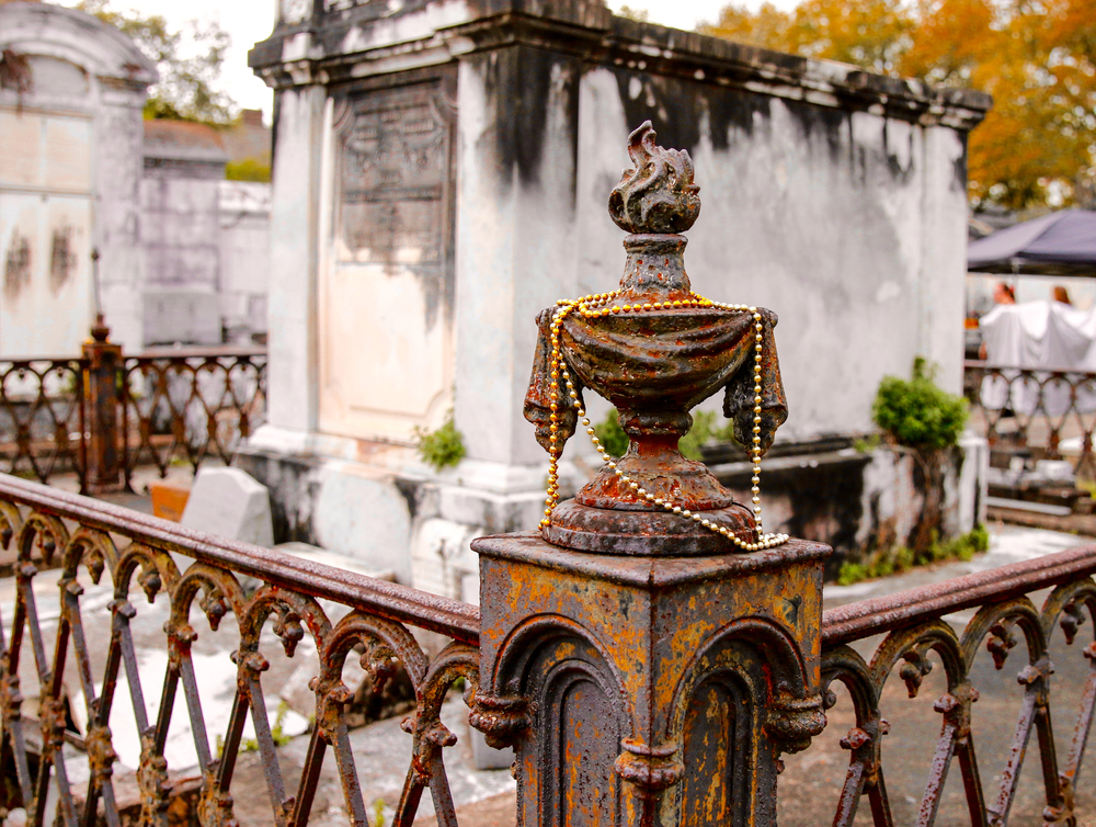 one of the above-ground mausoleums at the Lafayette #1 Cemetary