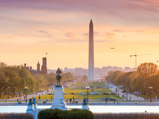 a beautiful photo of the Washington DC mall at sunset