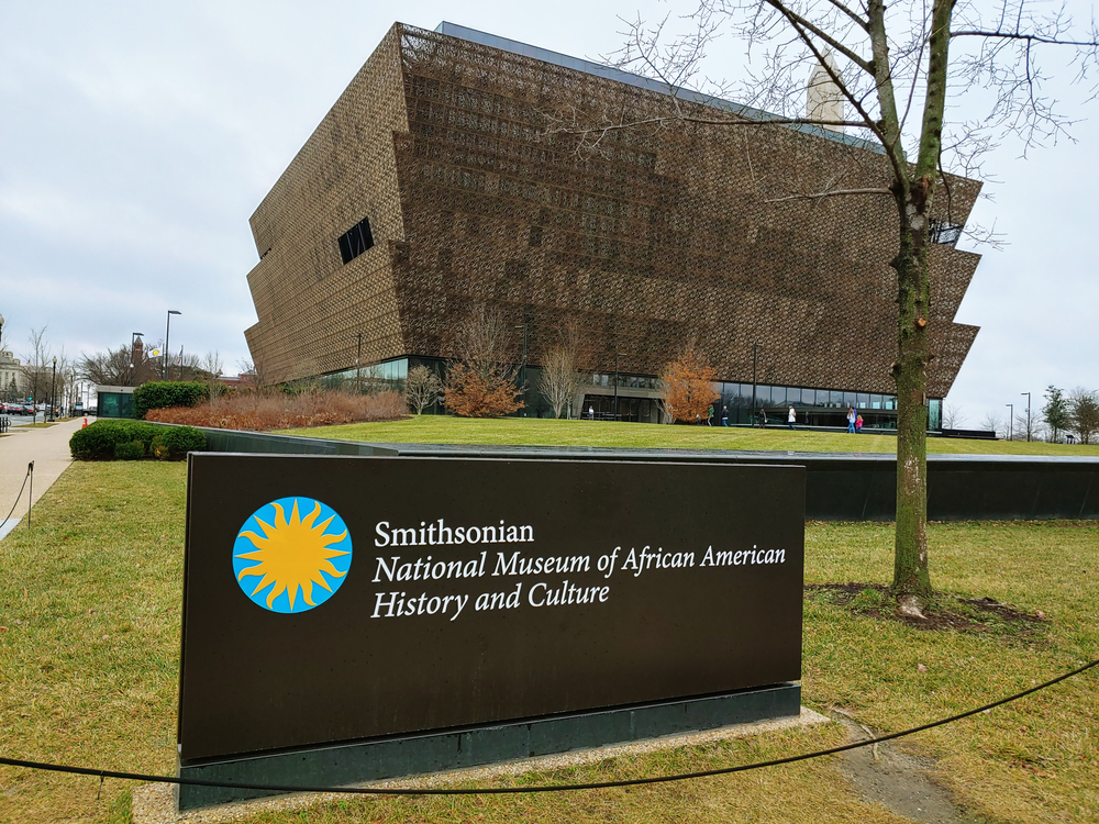 a photo of the outside of the black history museum in Washington DC 