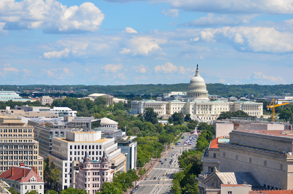a view of Washington DC from the sky. this is a great way to see everything during a weekend in Washington DC