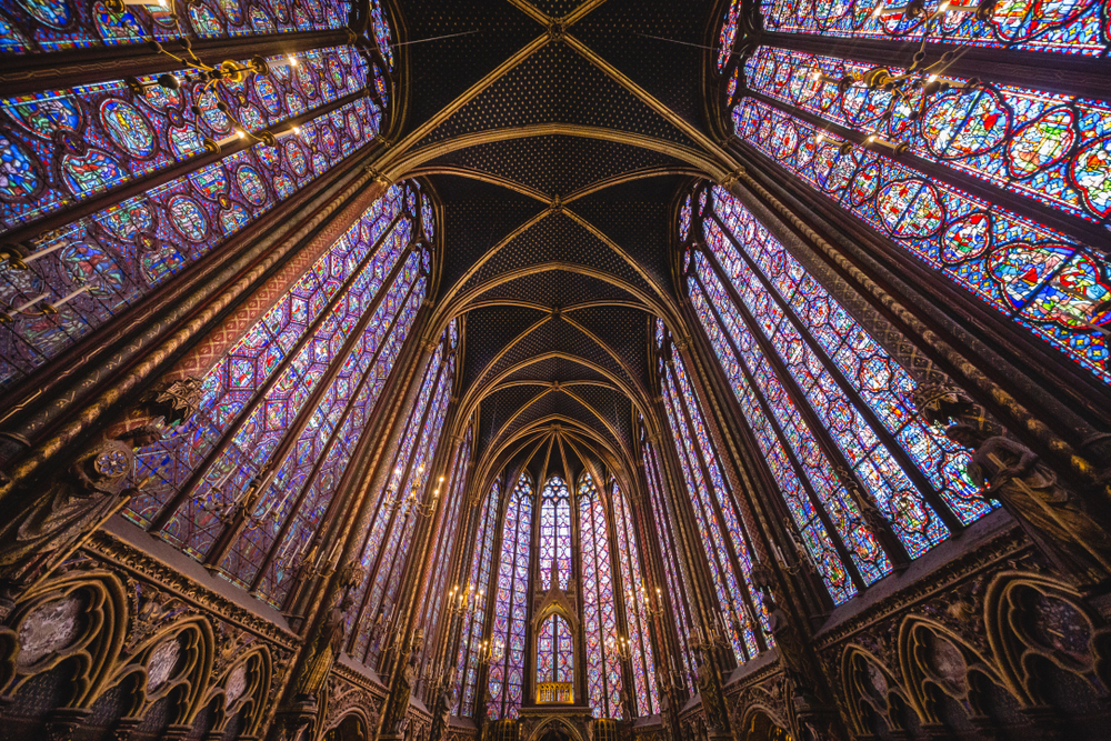 the stained glass windows at the Sante Chapelle Church