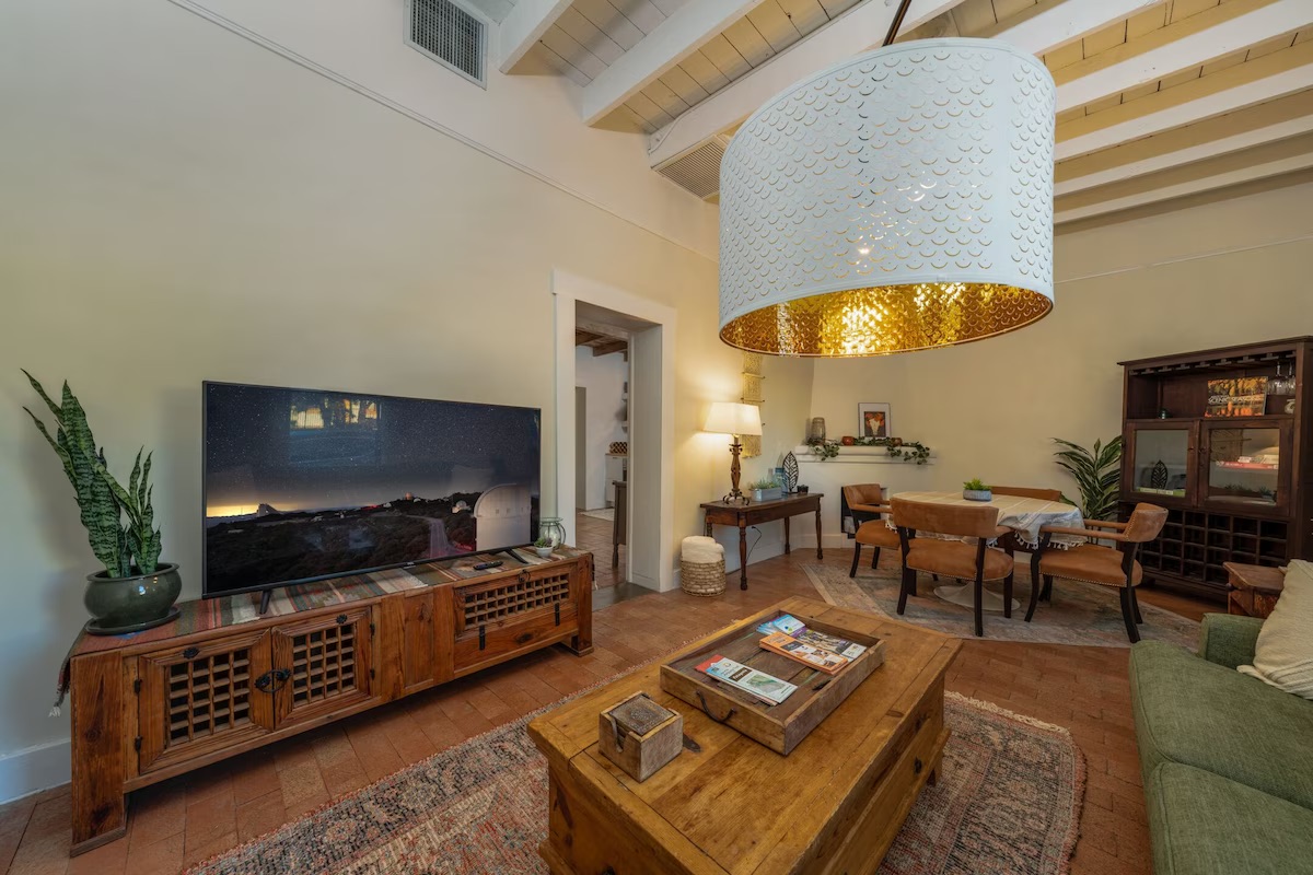 View of the cozy living room of the Isabella VRBO in Tucson 