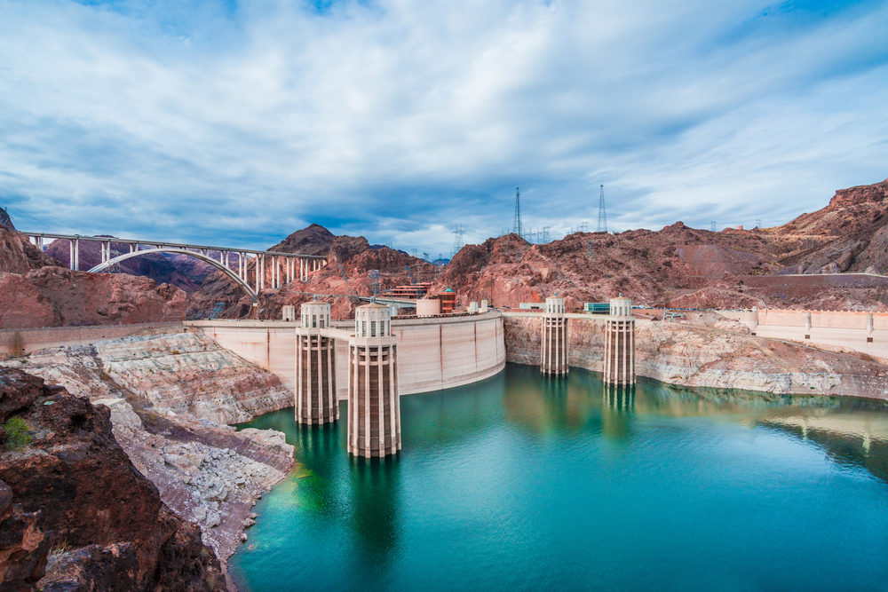 A view of the Hoover Dam on a cloudy day