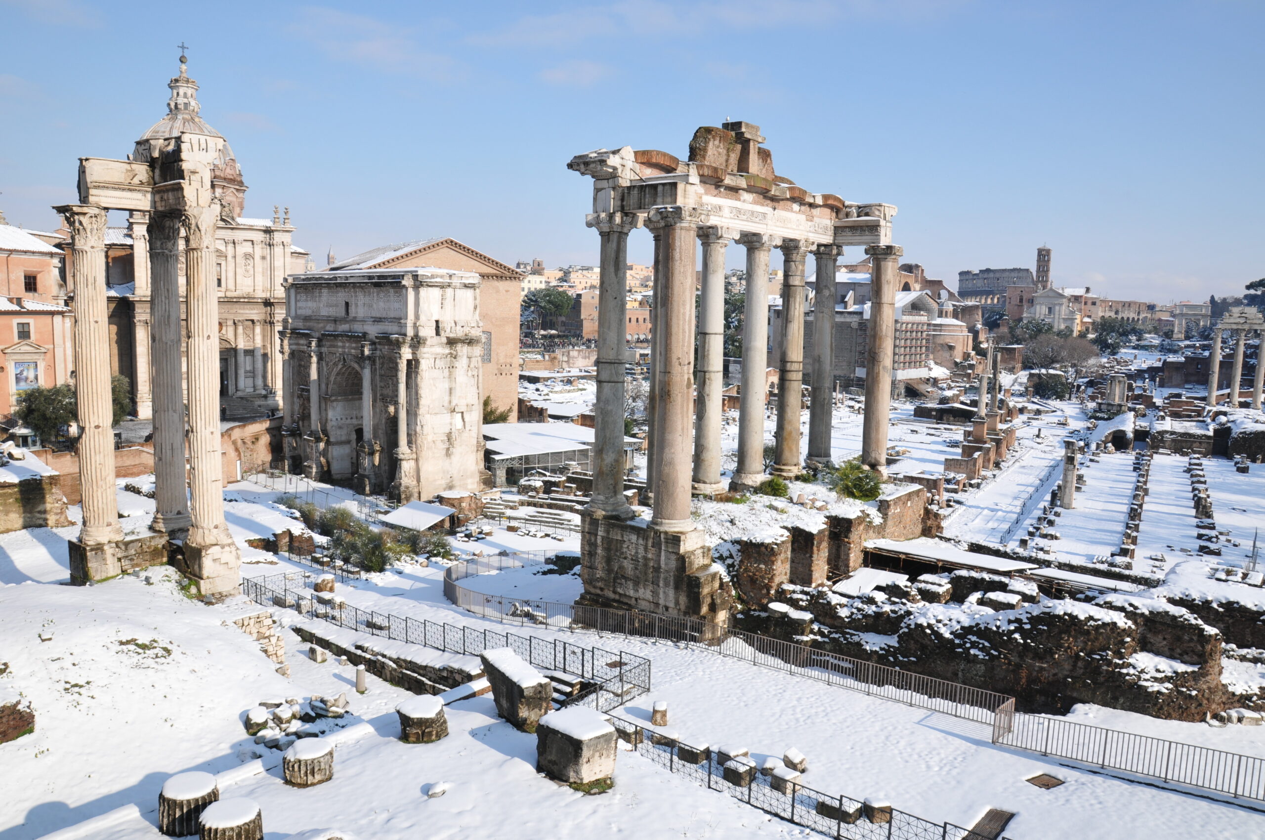a dusting of snow over Rome in winter 