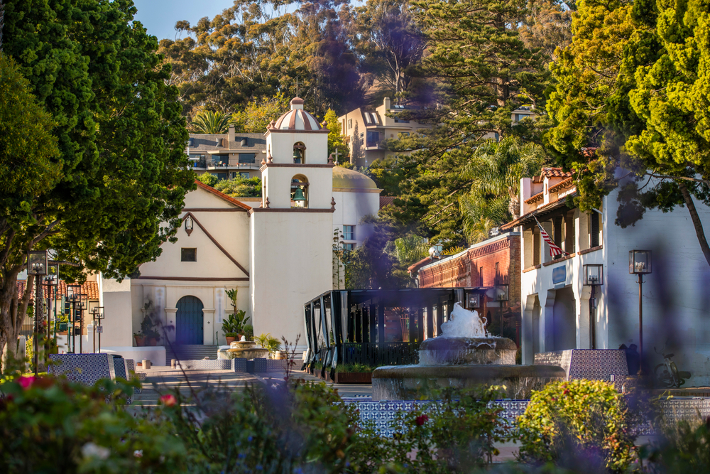 View of the historic Spanish Colonial era Mission San Buenaventura in Ventura, California.