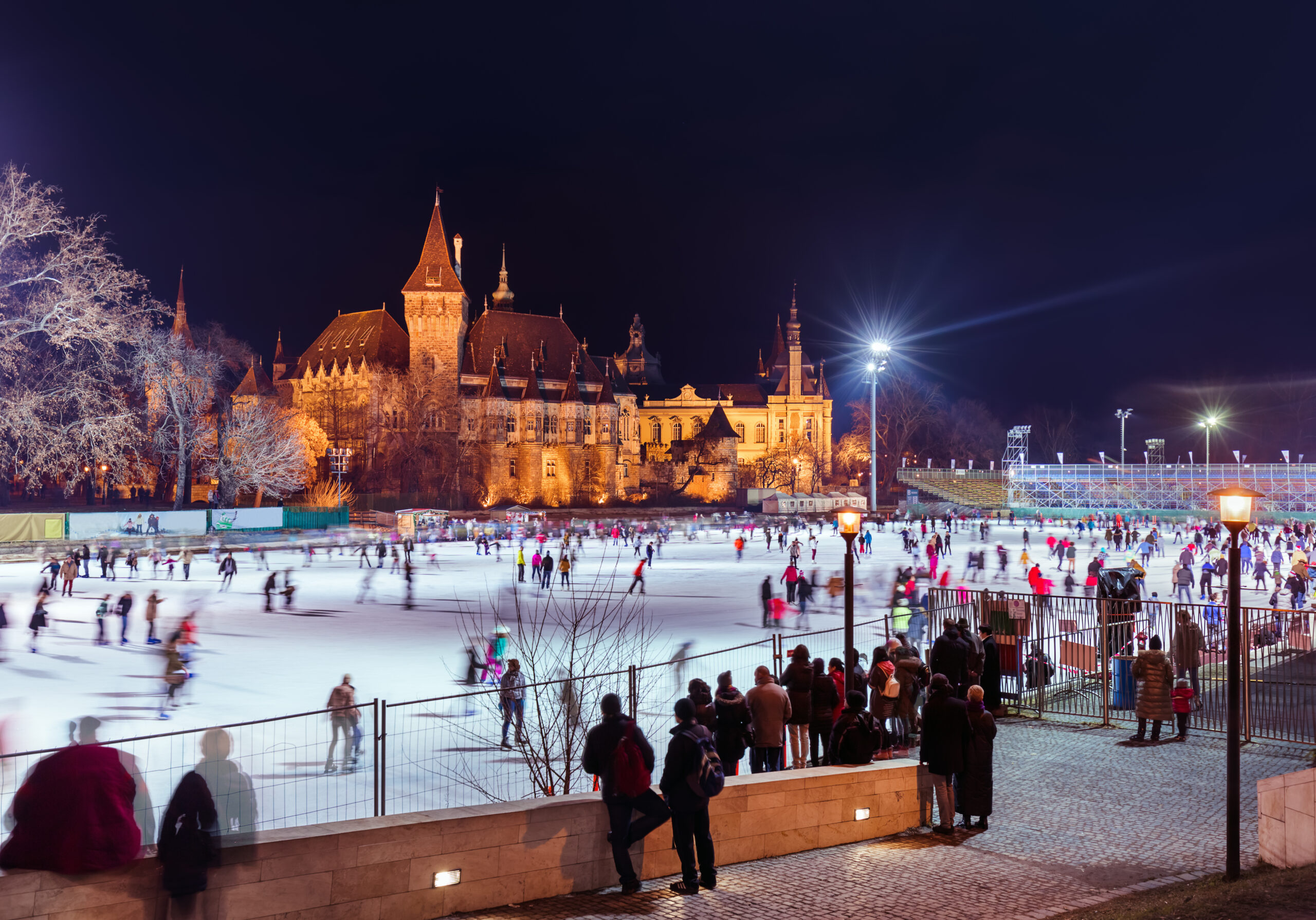 View of one of winter in Budapest's main attractions the amazing City Park Ice Rink