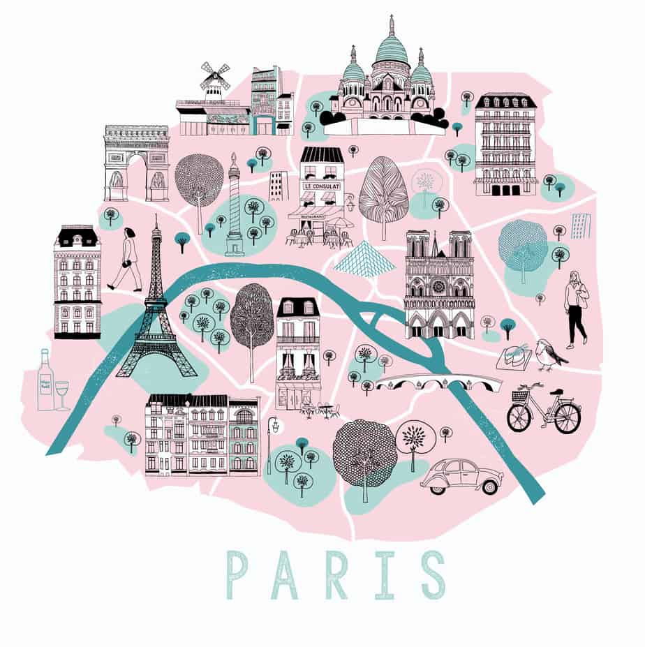 a map of Paris showing all the most popular sights and attractions and monuments that you must visit on your 1 day in Paris itinerary
