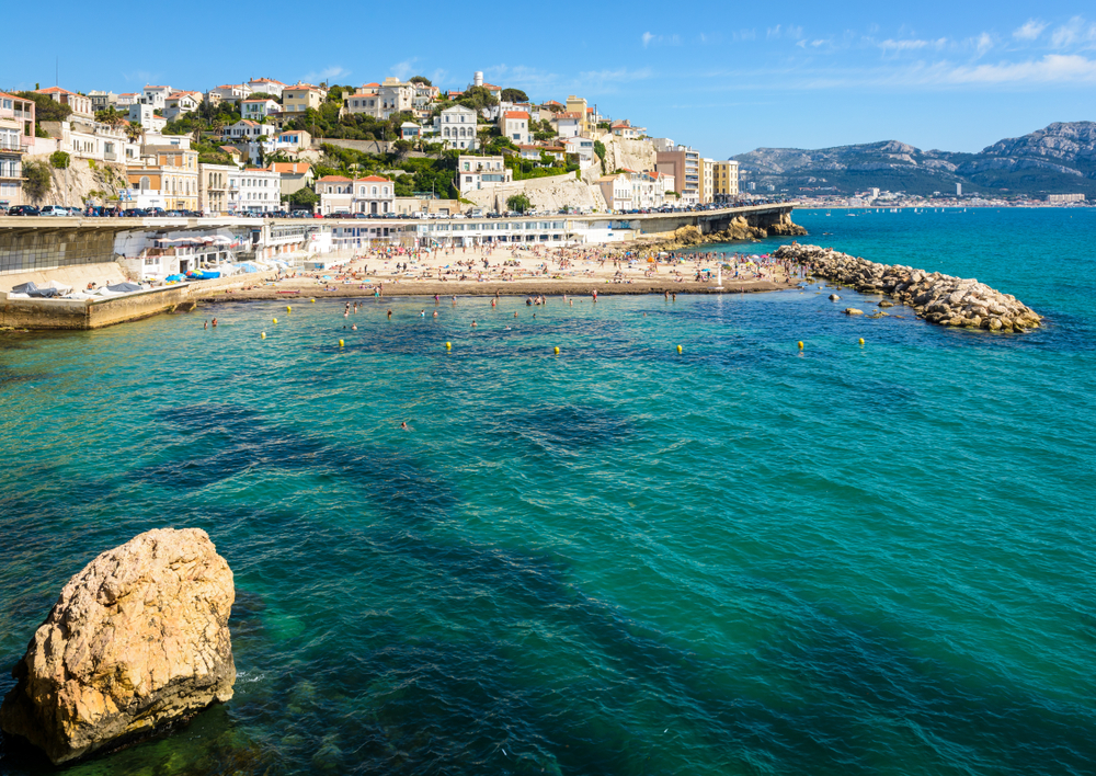 the beautiful port city of Marseille is one of the best places to visit in Europe during April. This is the view from the sea 