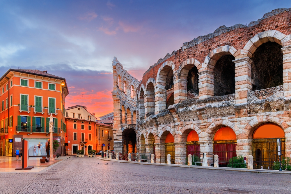 Vivid sunrise over the Verona Arena.