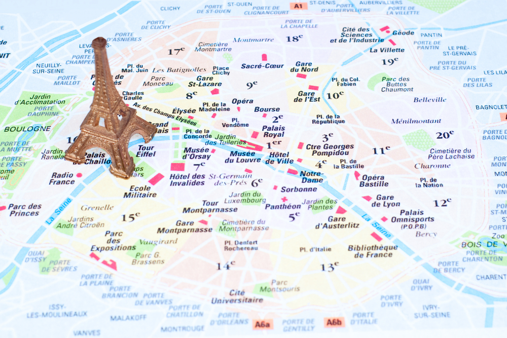 a map of Paris with all the sites shown 