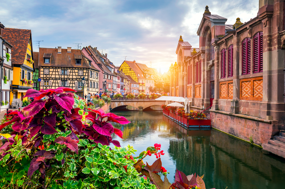 Petite Venice, water canal and traditional half timbered houses. Colmar is a charming town in Alsace, France. Beautiful view of colorful romantic city Colmar, France, Alsace