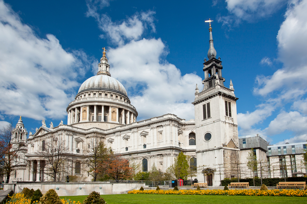 The white exterior of St. Paul cathedral