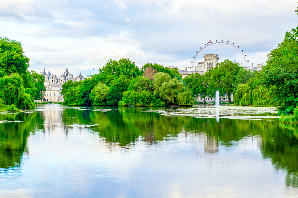 One of the largest parks in London St James has grassy areas, gardens, pond and more