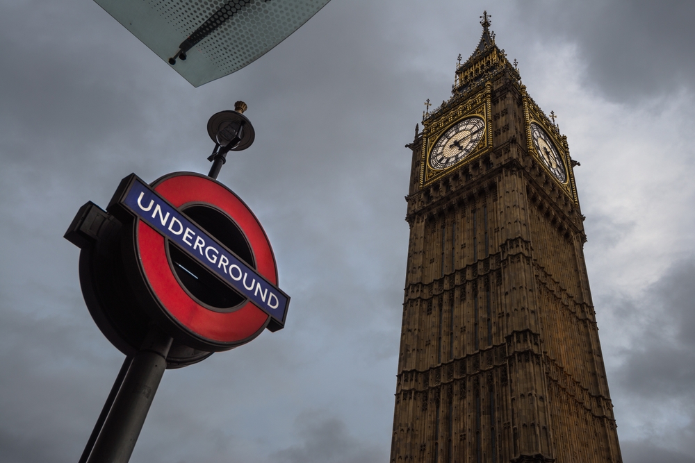 Look for the red circle underground sign like the one under Big Ben