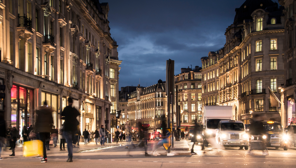 The London West End at night , town in buzzing