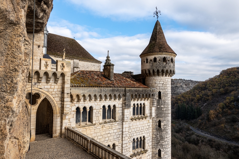 View from a Medieval building with a tower overlooking the valley.