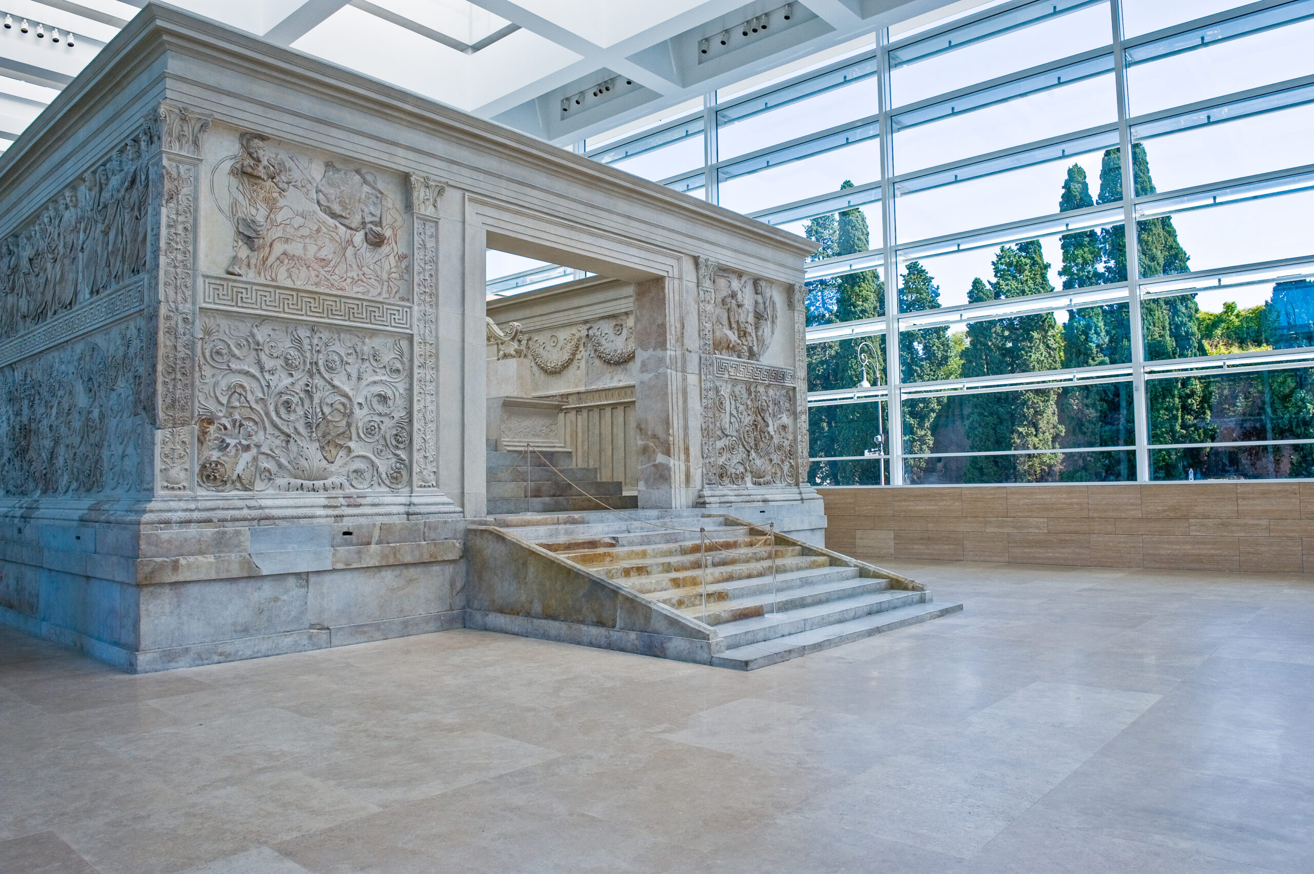 View of the ceremonial altar inside the Ara Pacis Museum