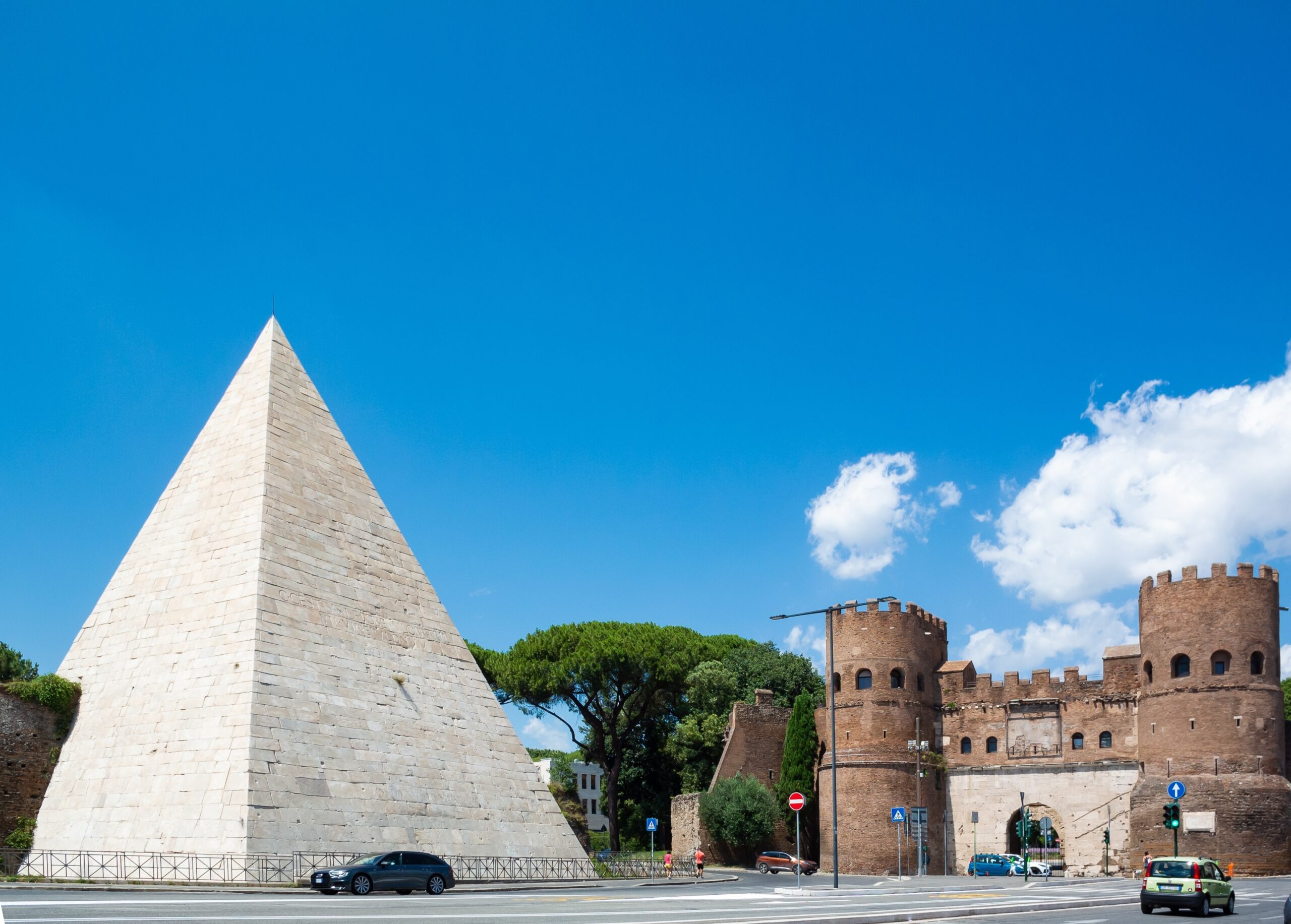 View of Rome's only pyramid the Piramide di Caio Cestius 