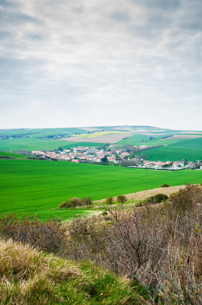 View on the landscape and the village in springtime in the region of Nord Pas de Calais