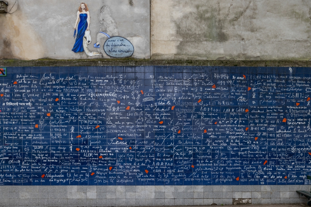  The Wall of Love near Montmartre, tourist attraction with I love you written in 250 languages from around the world.