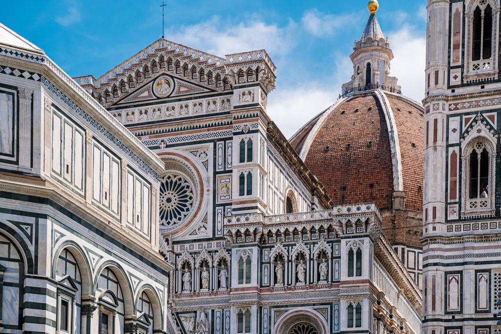 Florence Duomo, Italy. Santa Maria del Fiore cathedral (Basilica of Saint Mary of the Flower). City in the day. One of the things to do in Tuscany. 