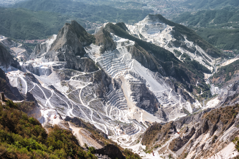 Carrara marble quarries showing the marble quarry mountaines.